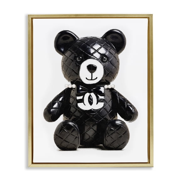 Stupell Industries Art Deco Black Glam Teddy Bear Gold Floating Frame Canvas Art, 25 x 31, by Amanda Greenwood