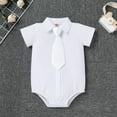 thumbnail image 4 of Baby Boys Baptism Christening Outfits Gentleman Formal Suit Bowtie Romper Vest Shorts Pants White Wedding Tuxedo Party Outfits First Birthday Cake Smash Clothes 4PCS Set (White Necktie, 6-12 Months), 4 of 7
