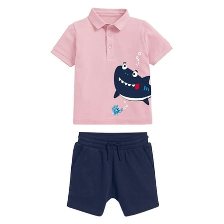 

Rovga Boys 2 Piece Outfit Boy S Cute Cartoon Short Sleeved Shorts Casual Summer Style Suitable For Children To Lapel Set Home And Outdoor Activities Boy Outfits