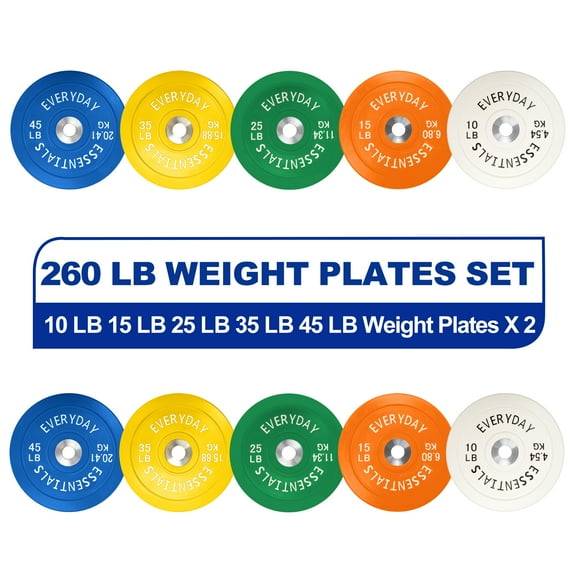 BalanceFrom Olympic Bumper Plate Weight Plate with Steel Hub, Color Coded, 260 lbs Set