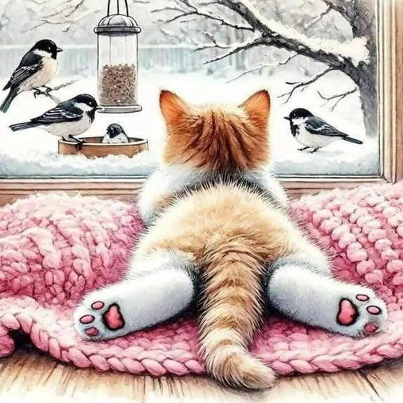 Adult Cat Diamond Art Kit - Adult Beginner Diamond Painting Kit, DIY 5D Full Diamond Gem Art for Home Wall Decoration 16x16 Inch Unframed