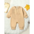 thumbnail image 2 of Wassery Baby Boys Girl Fall Long Sleeve Round Neck Solid Color Front Pocket Rompers Bodysuit Jumpsuits 3M 6M 12M 18M Newborn Playsuits, 2 of 9