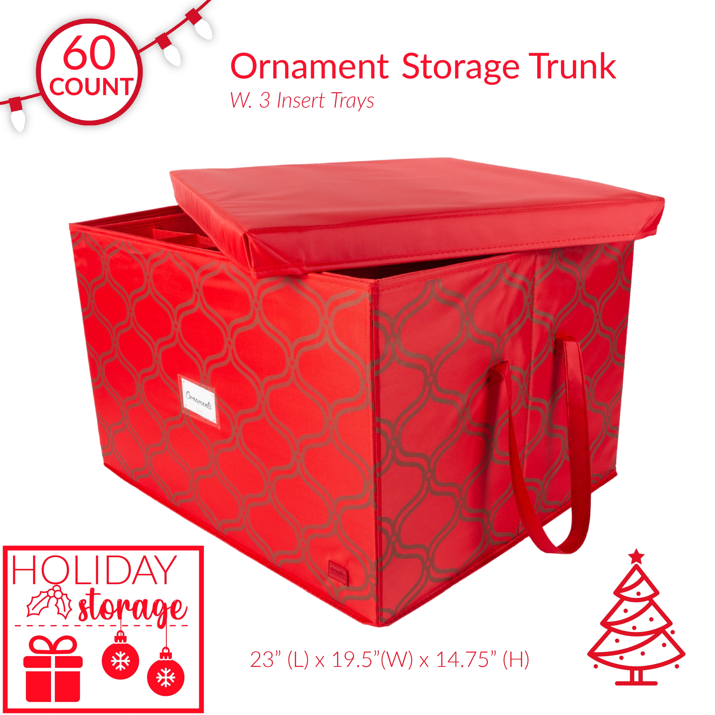 Simplify 27-Count Ornament Organizer Bin in Red, Plastic 