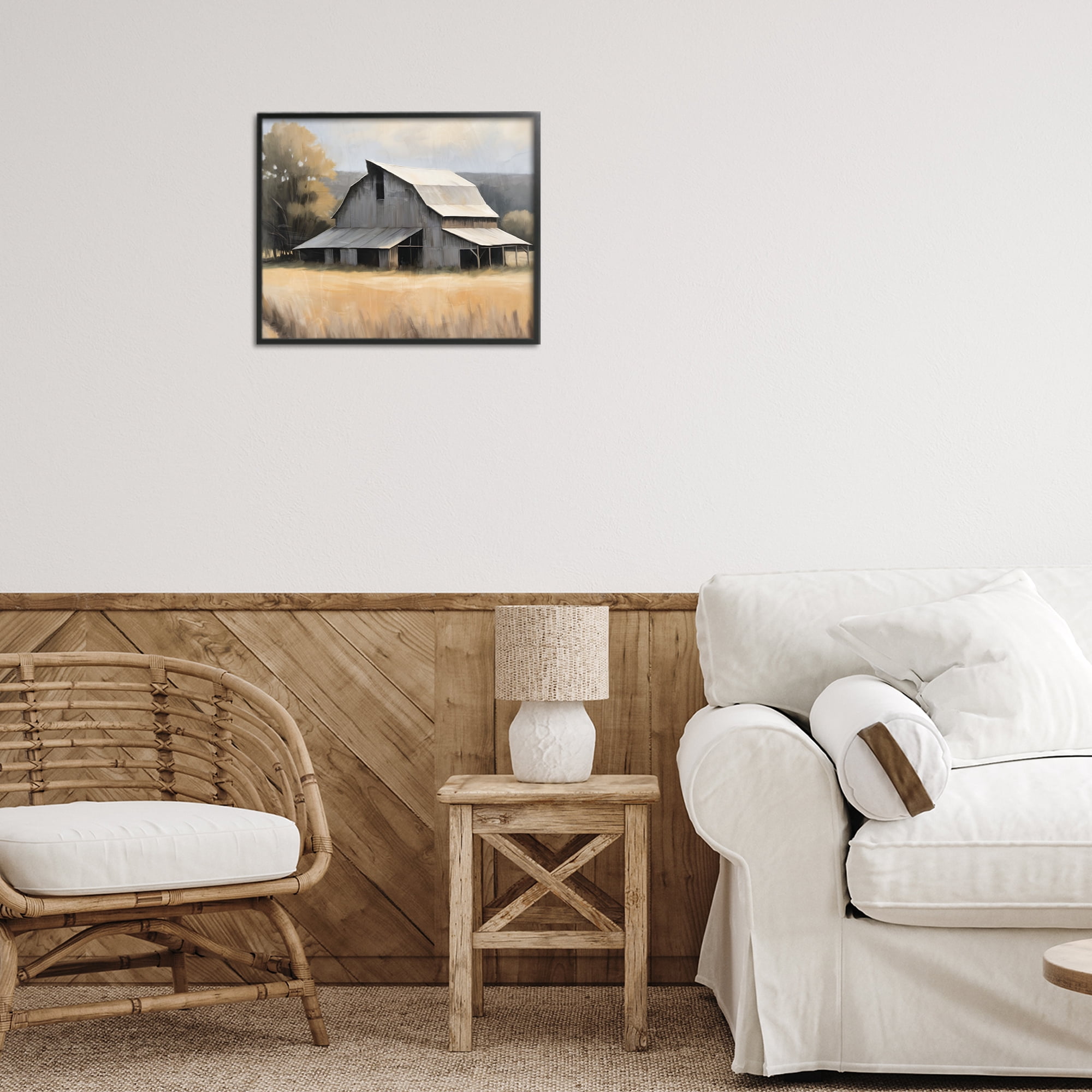 Stupell Industries In The Field Farm Structure Black Framed Giclee Art, design by Kim Allen