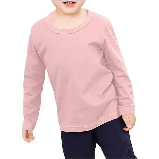 RXIRUCGD T-Shirts pour Tout-Petits Garçons Filles Mode Couleur Unie Col Rond Manches Longues Haut ( Rouge Melon D\'eau, Taille : 6-7 Ans )