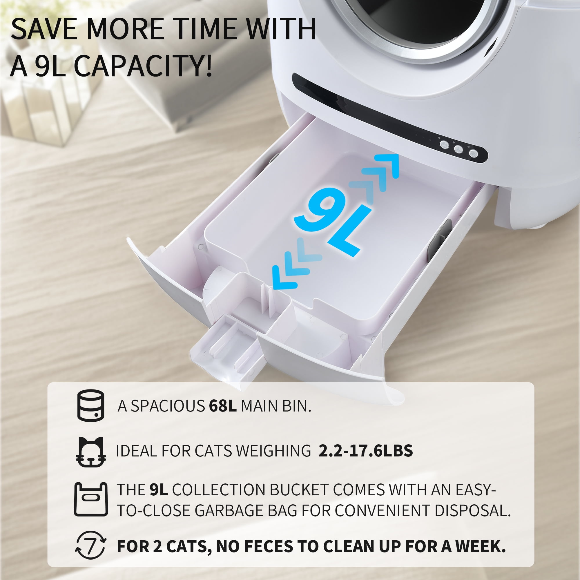 Pefilos 68L Large Capacity Smart Self Cleaning Cat Litter Box for Multi Cats, Automatic with Exhaust Hose, Support WiFi, White Pefilos 68L Large Capacity Smart Self Cleaning Cat Litter Box for Multi Cats, Automatic with Exhaust Hose, Support WiFi, White