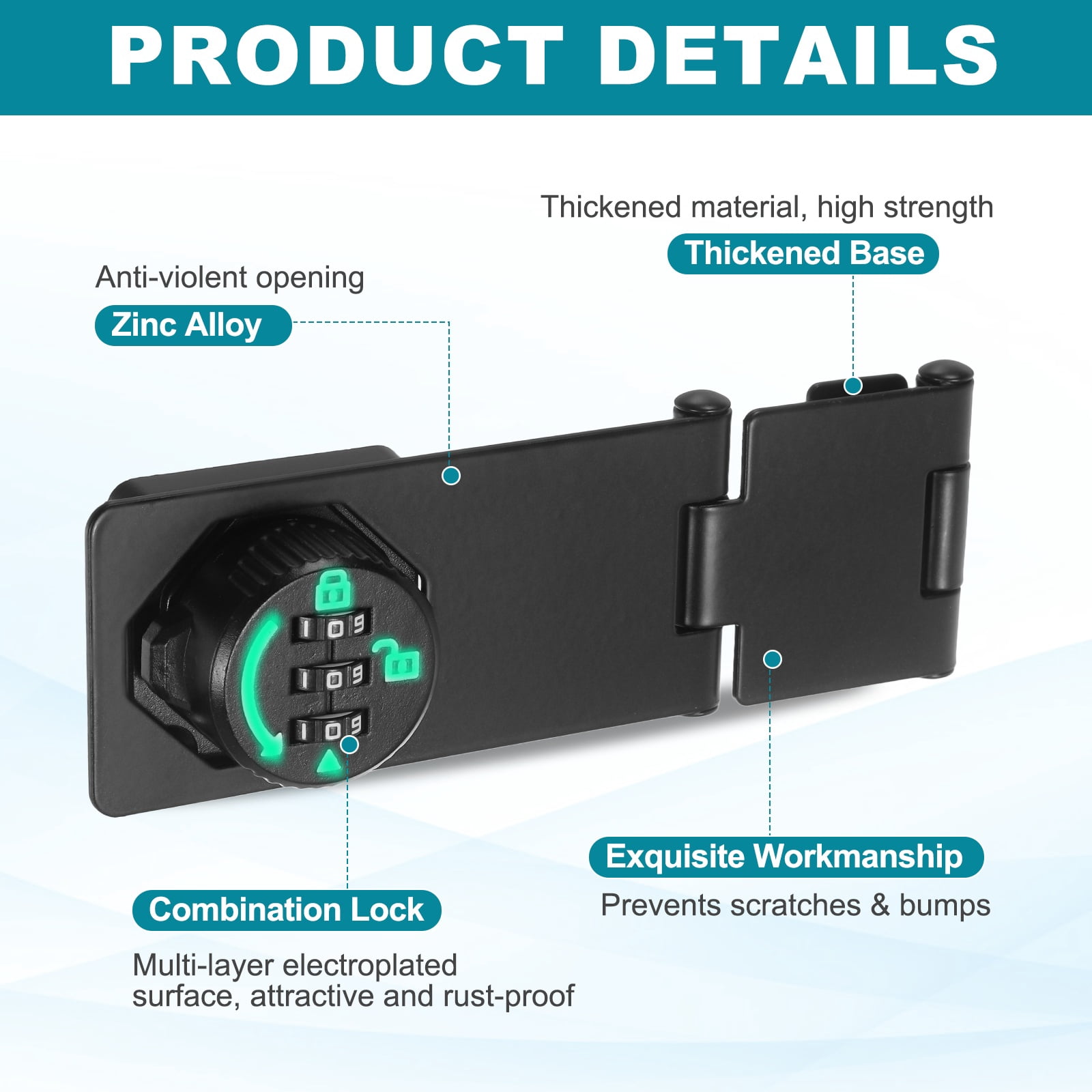 Uxcell Password Rotary Hasp Lock (Glow Black) (2 Set), Tri-fold Keyless 3-Digit Combination Security Slide Latch Cabinet Locks, Suit For- Door/Closet/Barn/Bathroom/Outdoor/Garden