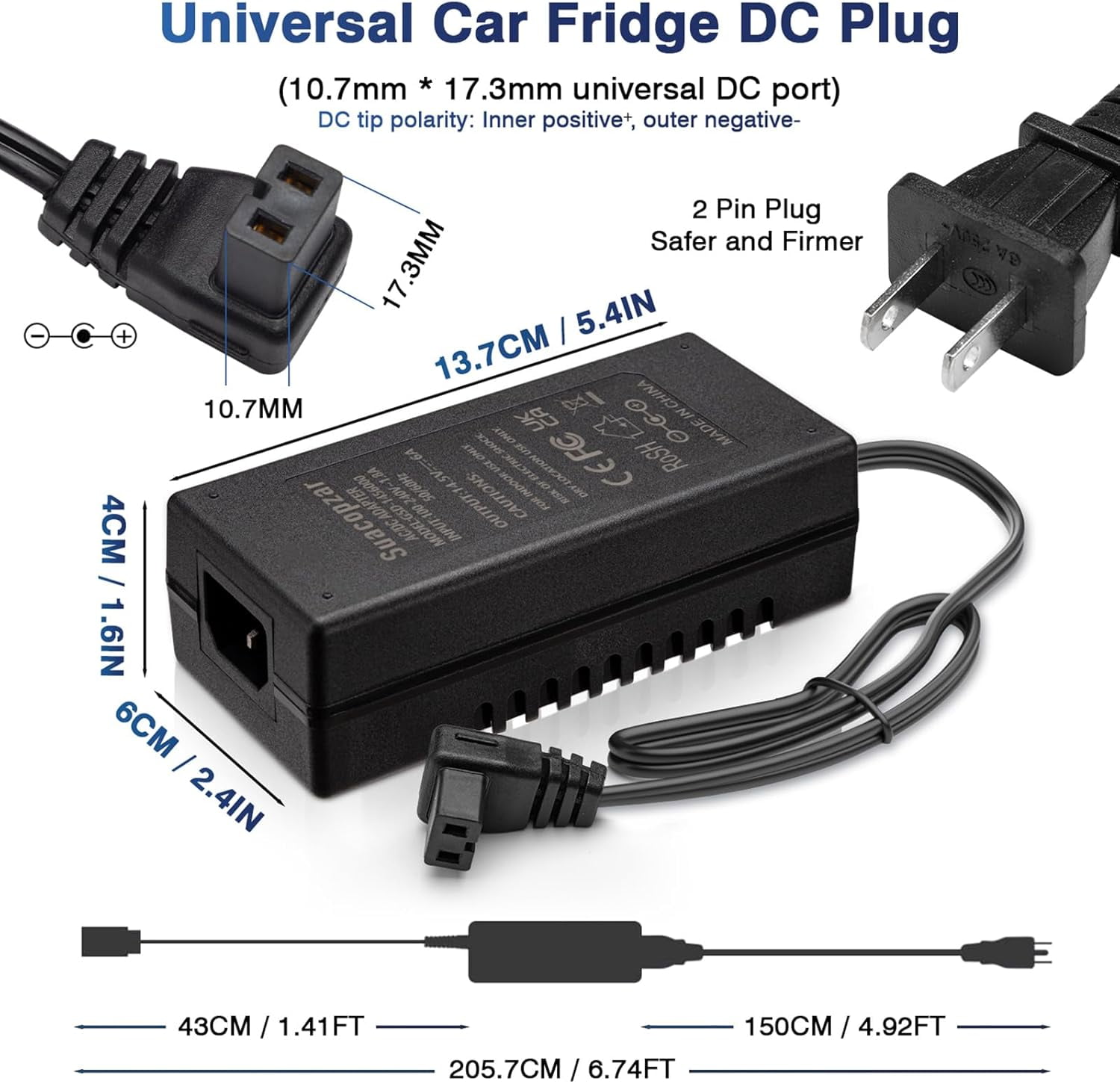 AC Adapter for 12V Refrigerator Freezer Fridge, DC14.5V AC 100-240V with 5.6ft AC Power Cord Power Cable for Car Refrigerator, 60W 80W 87W AC to DC Converter Power Supply for 12 Volt Fridge