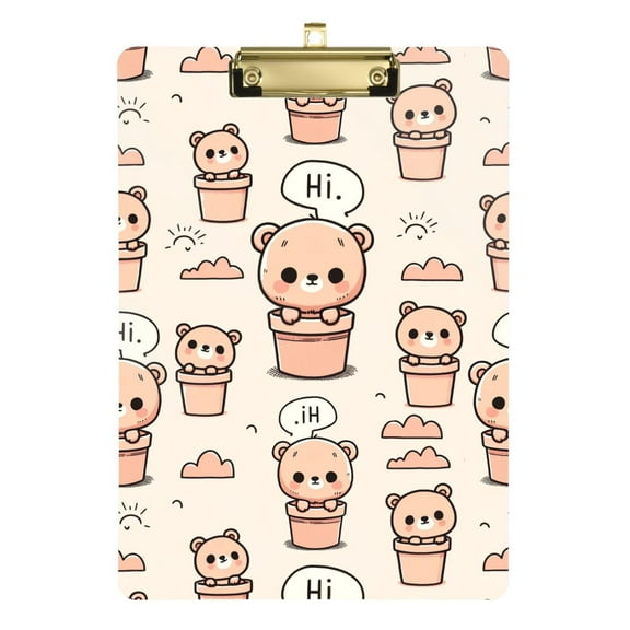 Plastic Clipboard Acrylic Hanging Clip Board with Gold Low Profile Office School Supplies 12.5x9 Cute Teddy Bear in Pots