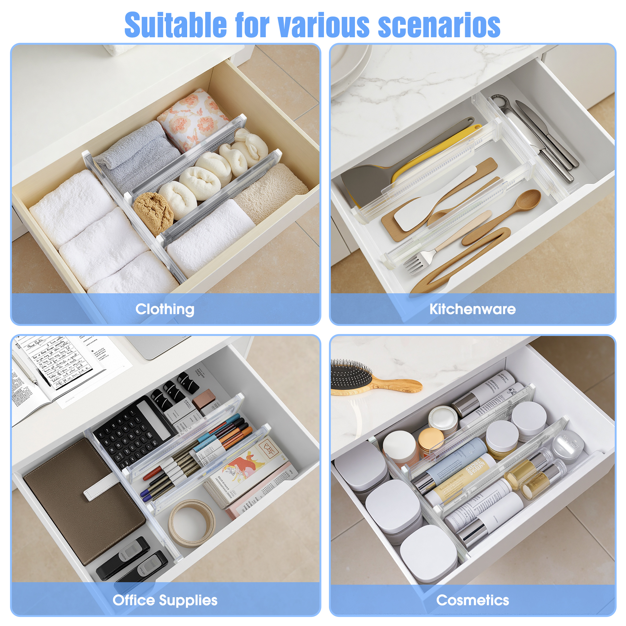 Mimifly Adjustable 2-Dividers Dresser Clothes Drawer Dividers, Clear, 2 Pack