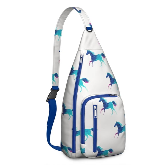 Waterproof Hiking Sling Backpack for Women – Lightweight Crossbody Bag with Adjustable Strap, Chest Bag for Travel & Outdoor Adventures – Horse Print, Retro Rainbow Design, Cute Pony Lover Bag