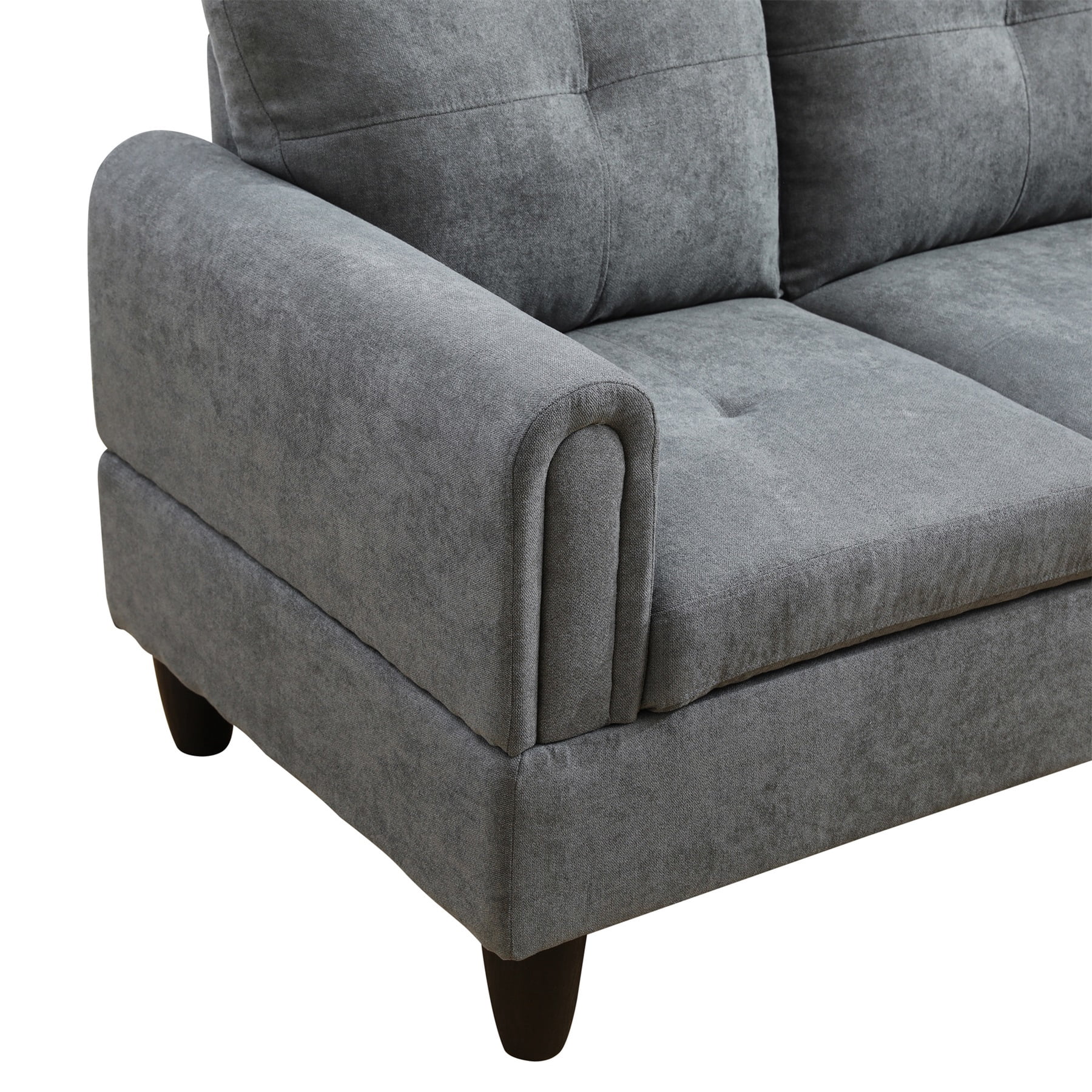 Hommoo Flannel L Shaped Sectional Couch and Sofa Set, Modern Living Room Furniture Set, Right Side, Dark Gray