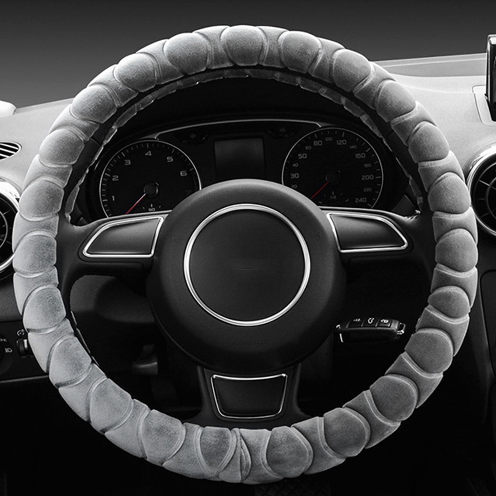Kbndieu Car Steering Wheel Cover Women Man, Fluffy Plush for Winter Warm, Fuzzy Steering Wheel Protector, Universal 14-15 Inch, Soft & Non-Slip, Lovely Decor Winter Car Accessories (Gray)