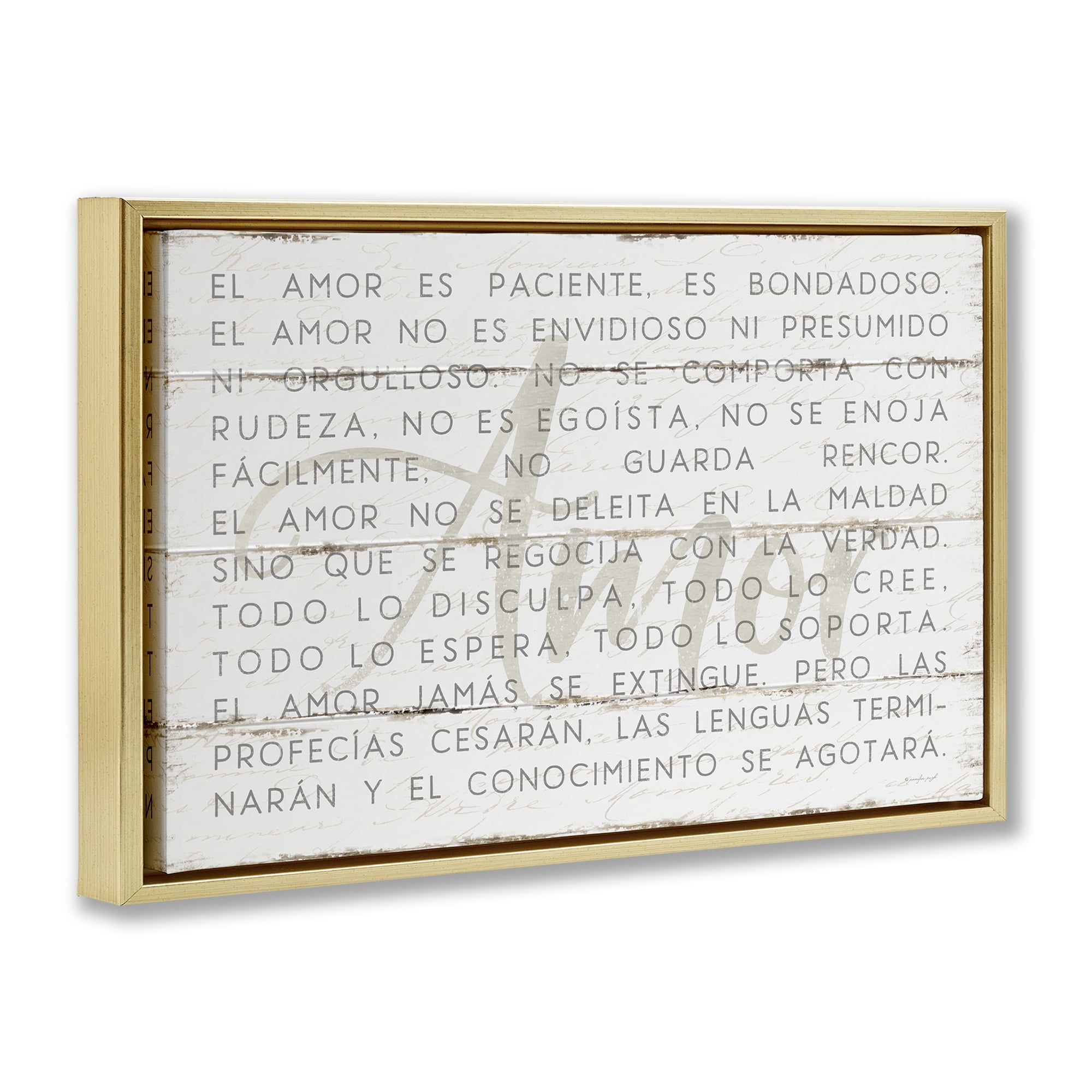 Stupell Industries Amor es Paciente y Bondadoso Inspirational Quotes & Sayings Painting Gold Floater Framed Art Print Wall Art, 31 x 21