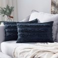 thumbnail image 1 of HTOOQ Set of 2 Decorative Boho Throw Pillow Covers Linen Striped Jacquard Pattern Cushion Covers for Sofa Couch Living Room Bedroom 12x20 Inch Navy Blue, 1 of 6