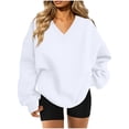 thumbnail image 3 of Liuinsasek V Neck Oversized Drop Soulder Sweatshirt for Women Solid Pullover Comfortable Top Fashion Casual Long Sleeve Winter clothes, 3 of 8