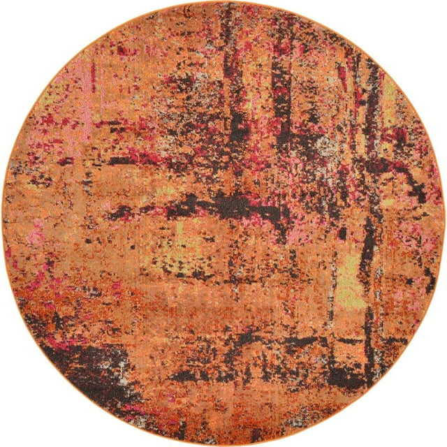 Unique Loom Tapis de Zone Couleur Foncée Estrella 6' x 6' Rond Orange/Beige