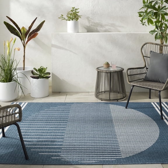 Livabliss Outdoor Rugs, 5x8 Alfresco Modern Midnight Blue Area Rug for Patio, Porch, Deck, Backyard, Waterproof Indoor Outdoor Carpet (5'3" x 7'7")