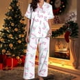 thumbnail image 3 of Yokua Christmas Pajamas Women's Two-Piece Christmas Pajamas Long Sleeve Button Shirt and Pants Set Home Clothes, 3 of 8