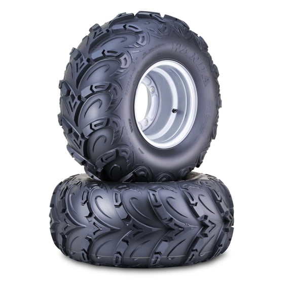 WANDA ATV Tire Assembly 24X11-10 on 4x156mm PCD 3 5 Offset Silver Wheels 10367 Mud Sling,SET 2