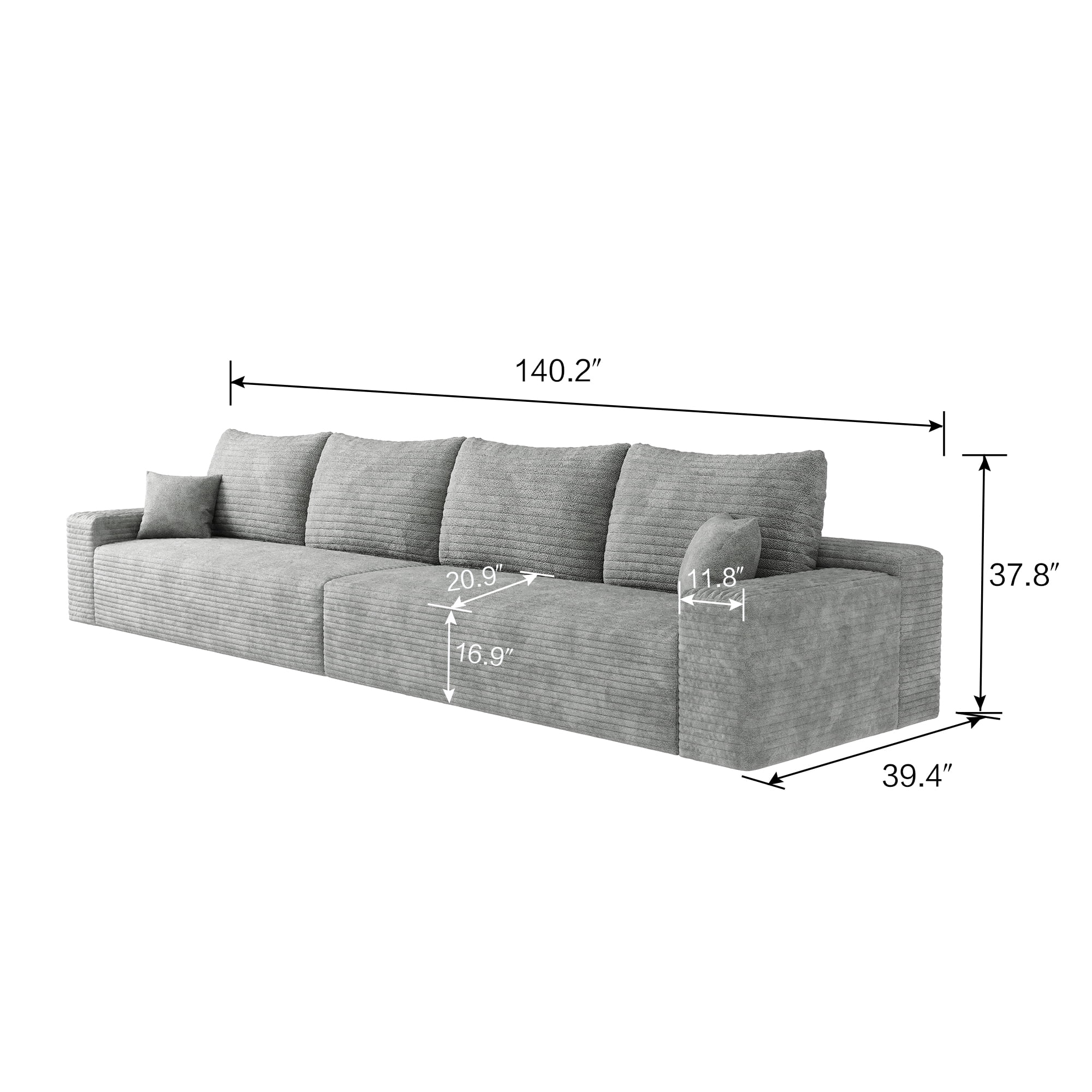 MAYEERTY 140" Gray Modern Modular Cloud Sectional No Assembly Extra-Spacious Neutral Sofa