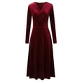 thumbnail image 4 of Vestido largo de terciopelo de manga larga para mujer - Vestido largo ajustado de corte A para fiestas de invierno, tallas M-XXXXL, 4 of 8
