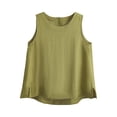thumbnail image 2 of Débardeurs pour Femmes Sans Manches en Coton et Lin Couleur Unie Ourlet Fendu Col Rond Débardeur Jaune, 2 of 9