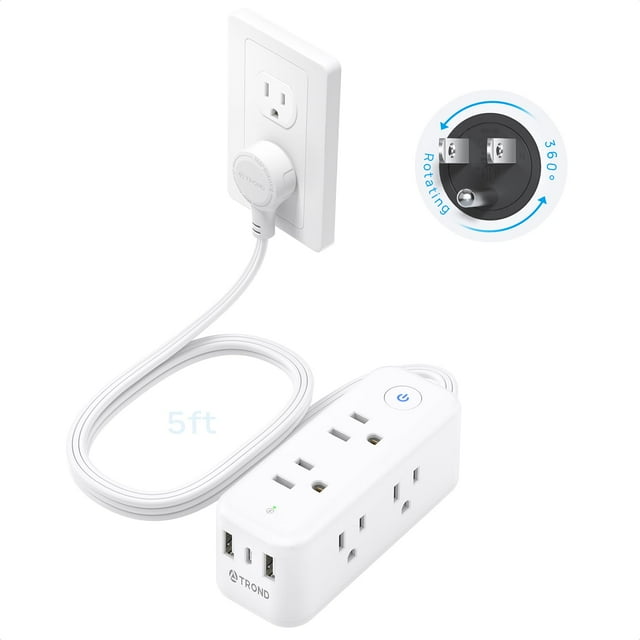Enchufe plano giratorio de 360° Power Strip TROND, 6 enchufes, 2 USB