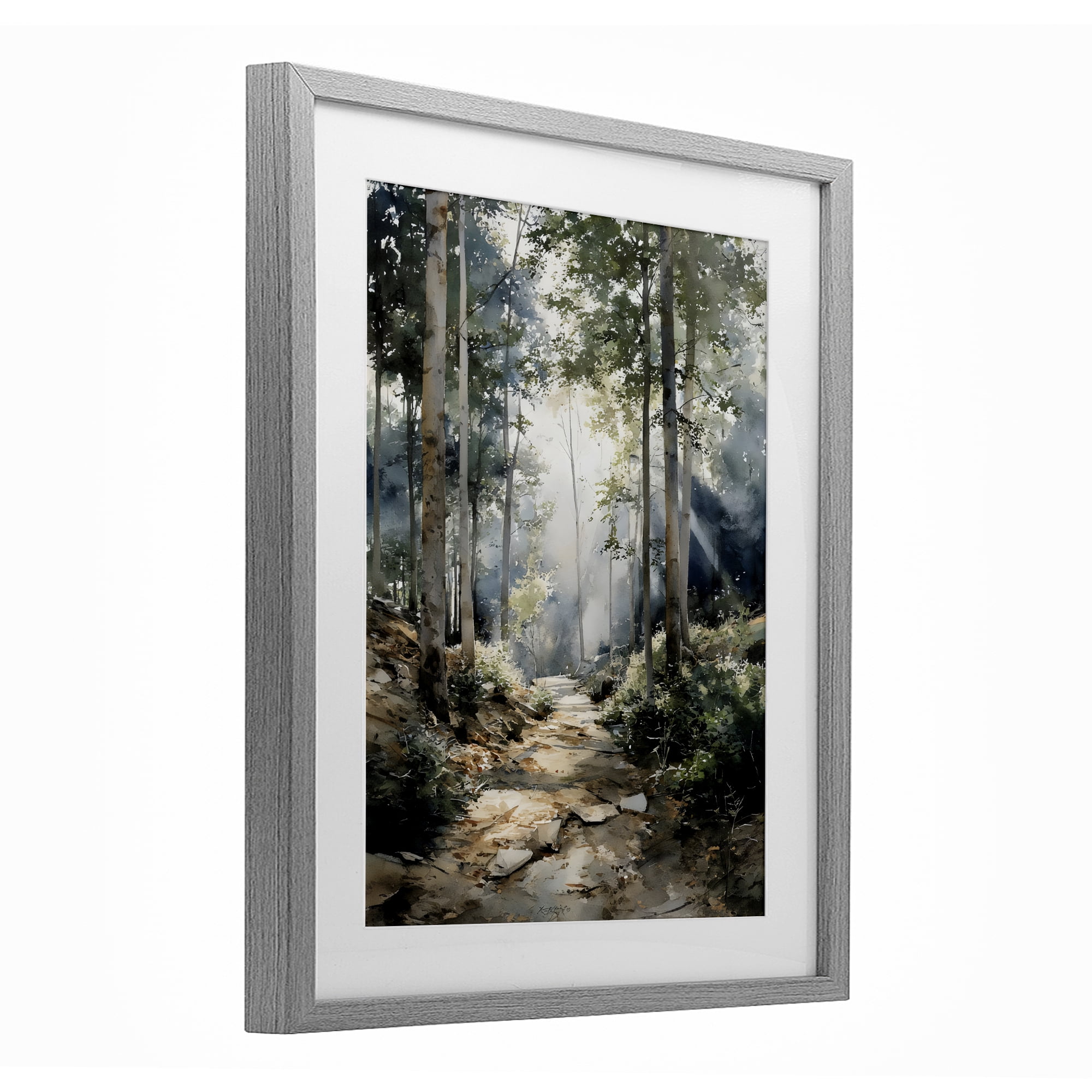 Stupell Industries Through The Woods Pathway Gray Framed Print Under Glass, design by Franklyn Gregory