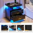 thumbnail image 6 of Nightstand with Charging Station, Black LED Night Stand with 2 Drawers, High Gloss Bedside Table with Auto Sensor 24-Color Lights/Wireless/Type-C/USB Charging for Bedroom, 6 of 7