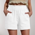thumbnail image 2 of Summer Clearance 2025! Womens Plus Size Pants,Women's Summer Cotton And Linen Solid Color Ruffled Loose Button Shorts With Pockets, 2 of 5