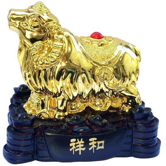 Feng Shui Golden Chinese Zodiac Ram Sheep Goat Statue Figurine Home Office Decoration