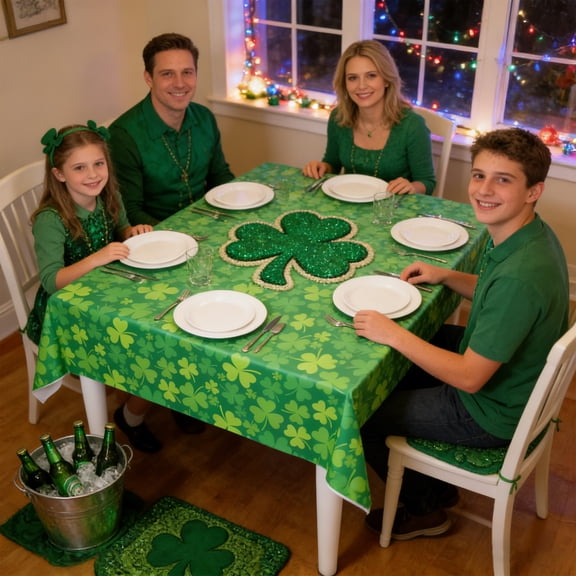 Loespoir St. Patrick's Decor Tablecloth, Waterproof Holiday Tablecloth, Party Tablecloth for Dinner, Celebration, March, Decorations, Green, Clover(A)