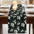 thumbnail image 3 of Black Summer Botanical Table Runner, Green Spring Floral Birds Farmhouse Cotton Linen Table Runners 120 Inches Long, Dresser Scarf Runner for Dining/Living Room/Kitchen/Square Tables 13''x120'', 3 of 9