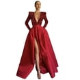 thumbnail image 4 of Vestido de noche largo con escote en V, manga larga y un hombro al aire, sexy, con lentejuelas grandes y abertura para mujer, 4 of 6