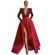 thumbnail image 4 of Vestido de noche largo con escote en V, manga larga y un hombro al aire, sexy, con lentejuelas grandes y abertura para mujer, 4 of 5