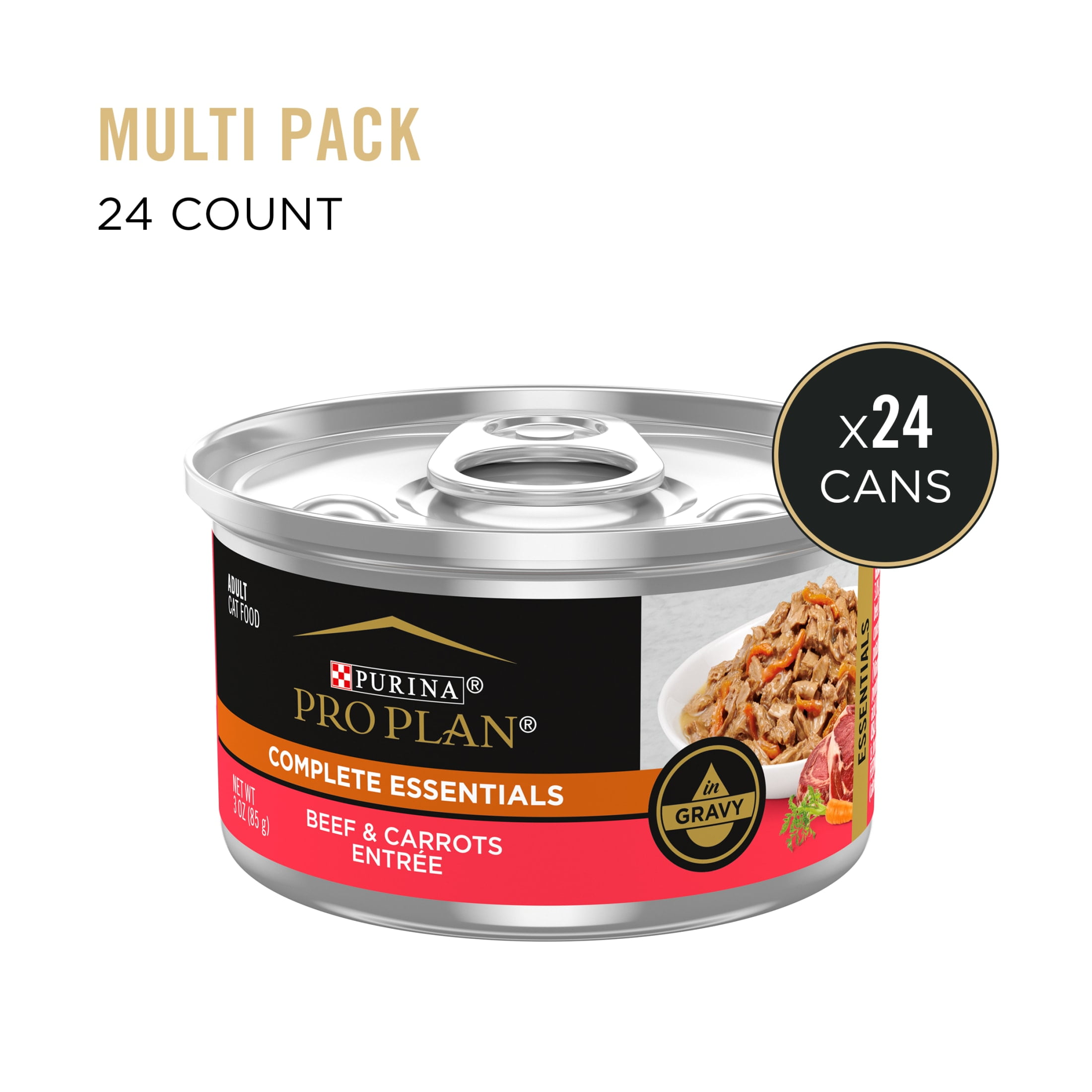 Purina Pro Plan Complete Essentials, Beef Carrot, Wet Cat Food, 3 oz Cans, 24 Pack
