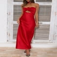 thumbnail image 3 of Women‘s Satin Tube Dress featuring Solid Color and Flower Gown with Scarf, 3 of 9