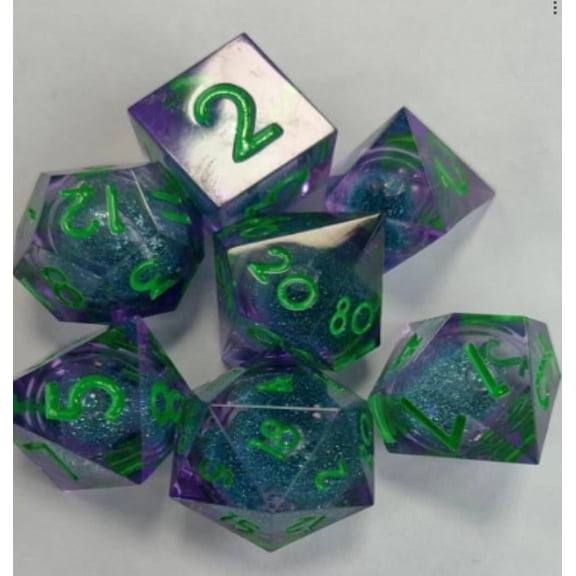 Galactic Dice Premium Dice Sets - Purple & Blue Liquid Core Sharp Resin Set of 7 Dice