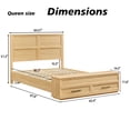 thumbnail image 5 of Mid-Century Modern Oak Wood Frame Queen Size Platform Bed, Queen Wooden Platform Bed with Storage Bench & 2 Drawers, 5 of 6