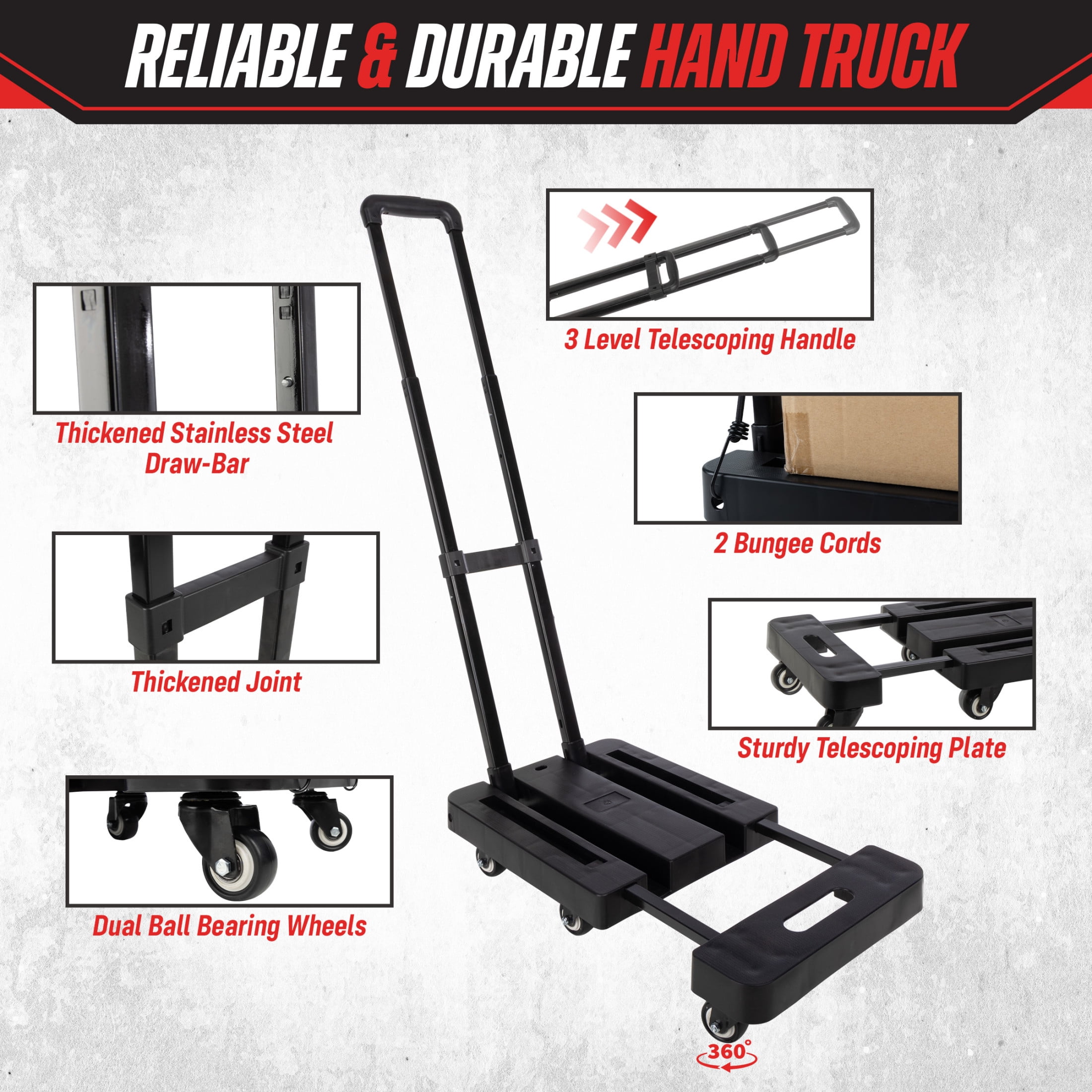 Stalwart Folding Hand Truck Dolly Cart with Wheels and 500lb Capacity
