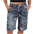 thumbnail image 2 of Womens Jean Short Fashion Solid Color High Waisted Pocket Set With Diamond-Studded Ripped Hot Shorts Comfy Stretchy, 2 of 5