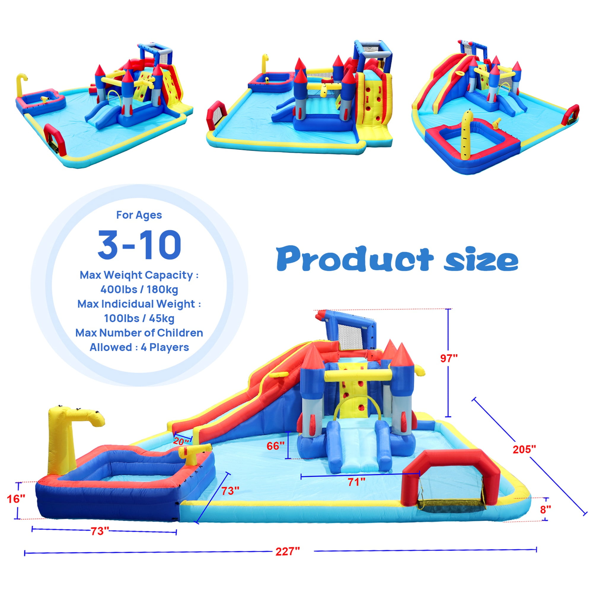 CIPACHO 10 in1 Yard Inflatables Water Slide Park for Kid, Outdoor Bouncy Castle with Blower, Splash Pool, Water Gun, Basketball, Climbing Wall, Dual Pools, Soccer, Bounce House for Backyard CIPACHO 10 in1 Yard Inflatables Water Slide Park for Kid, Outdoor Bouncy Castle with Blower, Splash Pool, Water Gun, Basketball, Climbing Wall, Dual Pools, Soccer, Bounce House for Backyard