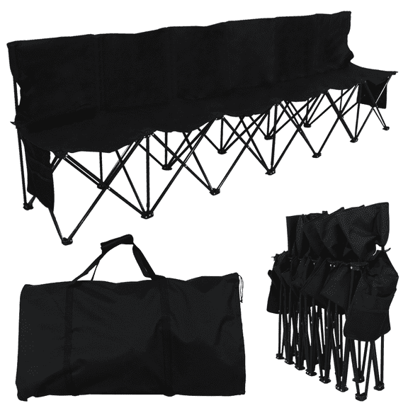 Renwick 6 Seats Portable Folding Bench for Sports Camping, Black