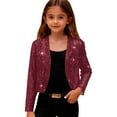thumbnail image 3 of dazeni Gilrs Sparkly Sequin Bolero Jacket Trendy Cropped Cardigan Blazer Bolero Shrugs Open Front Glitter Jacket for Evening Dress Wine 7 Years, 3 of 8