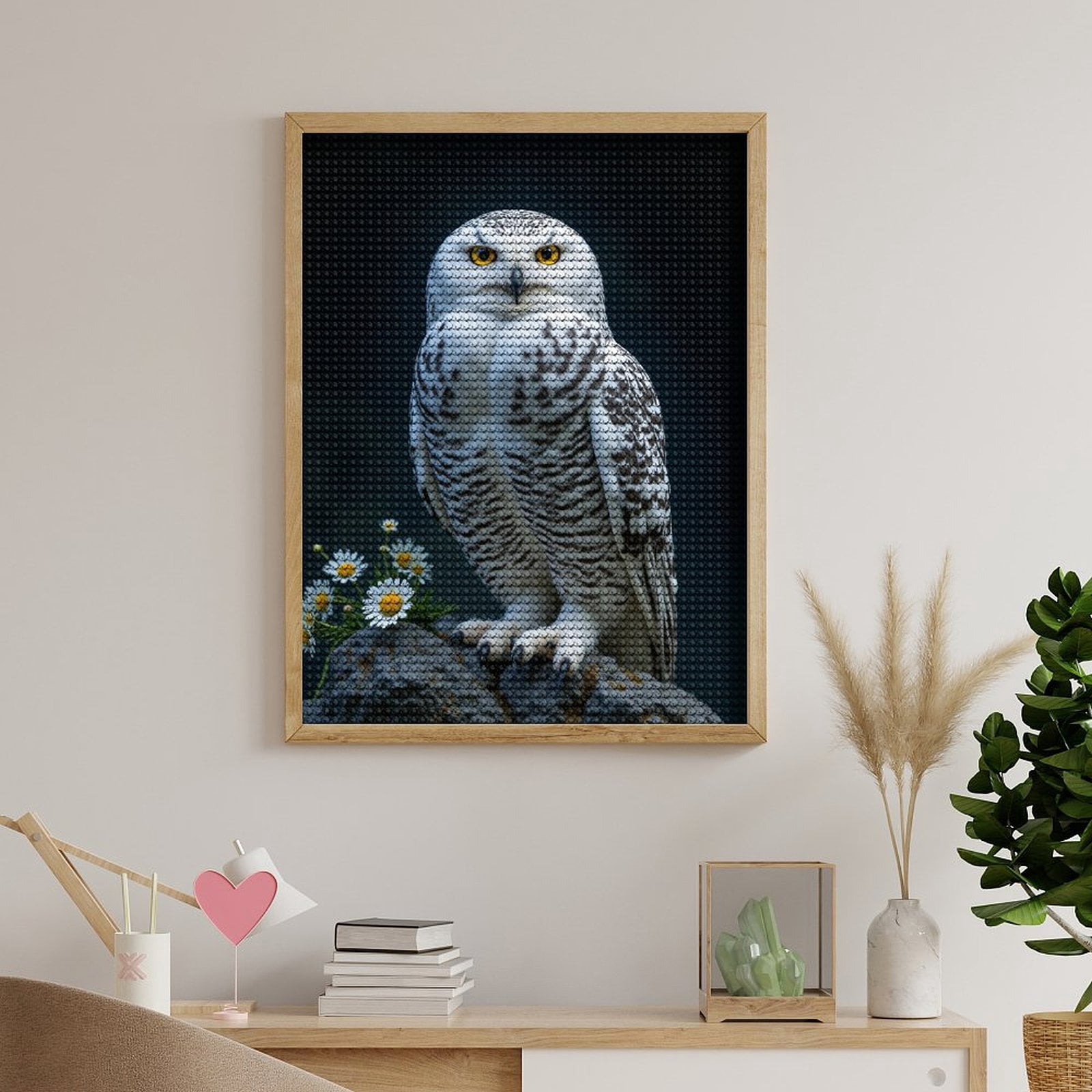 Diamond Art Kits for Adults - White Owl Perched On Rock Daisies 5d Diamond Painting for Adults, Diamond Art for Adults Beginners, Frameless Diamond Painting Kits for Adults for Home Wall Decor