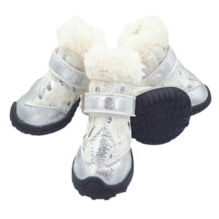 comerut 4Pcs Pet Shoes Stone Pattern Bronzing Keep Warmth Fastener Tape Pet Dog Snow Boots for Winter