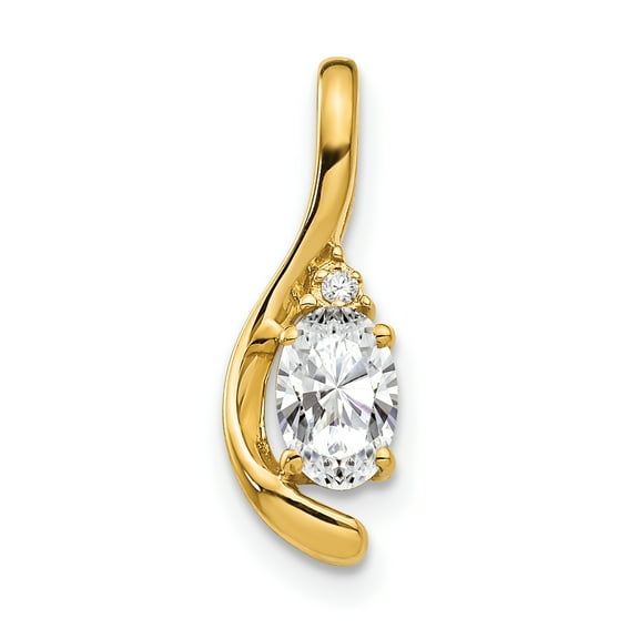 14k Yellow Gold Solid Diamond & White Topaz Charm Pendant