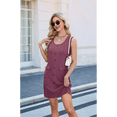 thumbnail image 6 of Women'S 2025 Summer Sleeveless Mini Dress Crewneck Button Knit Solid Color Bodycon Party Short Dresses with Pockets Brick Red S, 6 of 7