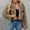 Khaki, variant on Drovellove Plus Size Women's Faux Fur Coat Long Sleeve Warm Winter Jacket with Turn Down Collar | Plush Furry Outerwear for Cold Weather, Cozy Casual Style, Dressy Party Look